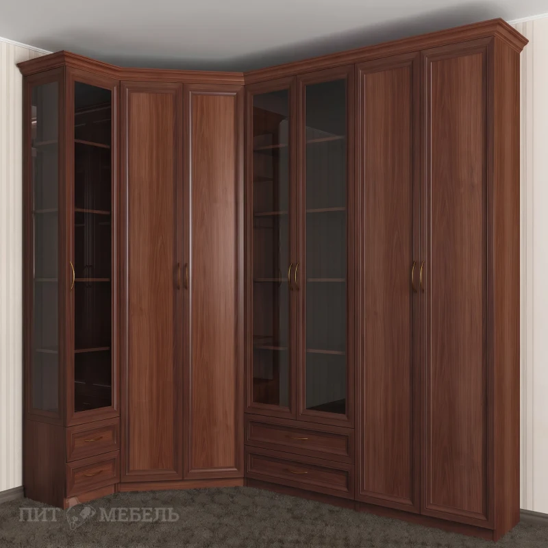 платяной шкаф угловой в гостиную с распашными дверями цвета итальянский орех фото 1