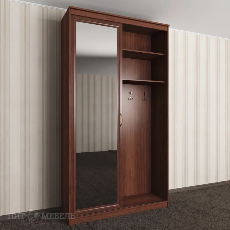 мини шкаф в прихожую купе с зеркальной дверью цвета итальянский орех фото 1