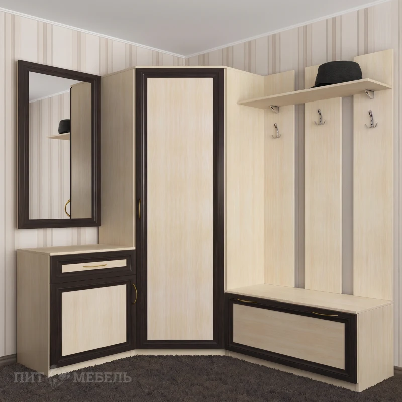 прихожая с комодом с зеркальной дверью цвета молочный дуб - венге фото 1