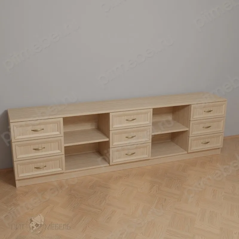 Длинный комод с полками в зал цвета белый глянец фото 1