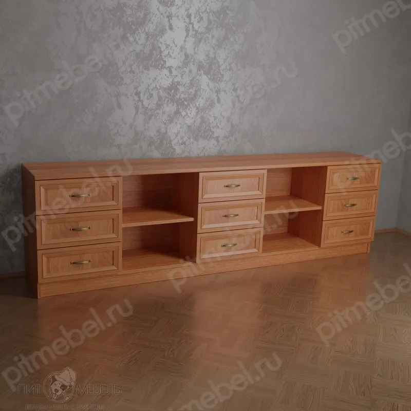 Длинный комод с полками в зал цвета белый глянец фото 1
