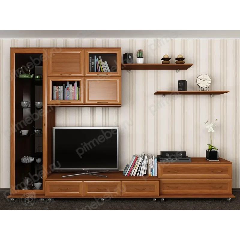Стенка под тв Эллада-5 с пятью выдвижными ящиками и сервантом цвет ольха фото 1